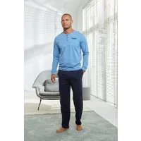 AUTHENTIC LE JOGGER Pyjama Schlafanzug für Herren (2 tlg., 1 Stück) mit Knopfleiste, meliertes Oberteil