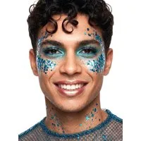 Smiffys Theaterschminke Moon Glitter Bio Chunky Glitzer blau, Biologisch abbaubare Glitzerflocken für einen glänzenden Look zu Fas