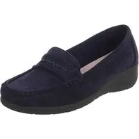 Ital-Design Damen Loafer Slip-On mit Keilsohle in Veloursoptik Slipper (91849428) Keilabsatz/Wedge Mokassins in Dunkelblau