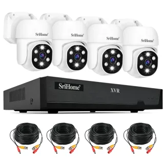 SriHome NVS008-AH030 4CH AHD Security Camera System 5MP Ultra HD PTZ Outdoor IP66 Weatherproof Coaxial CCTV Kit with Nig