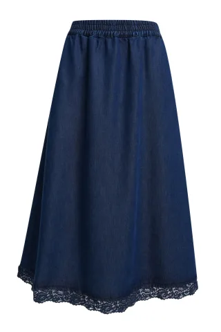 Milano Italy - midi skirt with elastic wb lace at hem dark denim - Gr. - 46