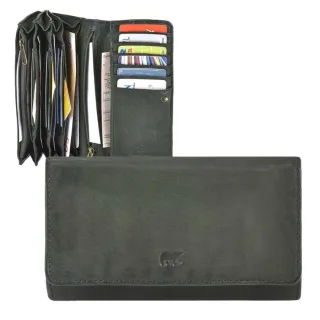 Damen Portemonnaie 12 Kartenfächer 4-fächrig Leder grün 17x9cm | Bear Design Noor. Ein praktisches Ordnungssystem für die moderne Frau von heute.