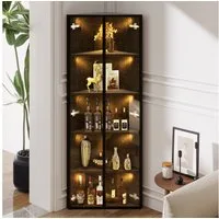 Merax Glasvitrine Eckschrank Eckvitrine mit LED Licht (1-St) Eckvitrine Hochschrank mit 2 Glastüren, Vitrinenschrank, 62x35x160cm