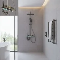 LuxaSteel Duscharmatur Duschsystem Regendusche mit Thermostat, Temperaturanzeige, LED Dusche (Komplettset, Komplettset) Mit Wasserfallfunktion, Regendusche mit digitaler Anzeige