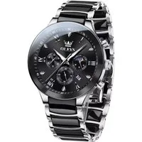 OLEVS Quarzuhr Herrenuhr Olevs Chronograph mit Keramikarmband Bi Color