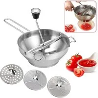 MC Star Passiersieb Passiergerät Edelstahl mit 3 Siebeinsatz Passiermühle, (manueller Handgrinder für Babynahrung, Gemüse & Tomatensoße)