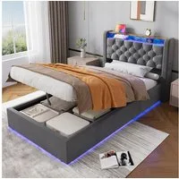STILVORA Polsterbett 90×200 mit bettkasten,Funktionbett Jugenbett mit Stauram & Steckdose (Hochdichter Lattenrost, Metall-Querstrebe,Gepolstertes Kopfteil, Modernes Design Jugendbett mit Klappbares Kopfteil, Zugband-Hebesystem), Stauraumbett mit Stec