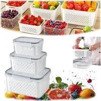 FOUORTUNATE-BEE Frischhaltedose Frischhaltedose Set mit Sieb Abtropfkorb Obst Gemüse Box, Küchen Box Set für Kühlschrank Mikrowelle Obst Gemüse Lagerung