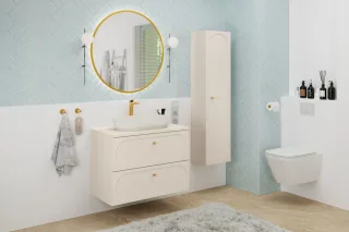 Badmöbel Set 3-tlg Badezimmerset KONA Cashmere Sand Beige Schrank 80cm ohne W...