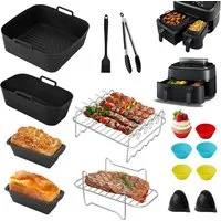 Vivitar Küchenmaschinen Zubehör-Set 15-teiliges Airfryer Zubehör Set für Philips Dual Basket Airfryer, Zubehör für Airfryer 3000–5000 Serie 9L (3L+6L), kompatibel mit Heißluftfritteusen, wiederverwendbar Silikonformen, Kuchenformen, Brotbackformen