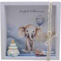 ZauberDeko Geschenkbox Taufe Geldgeschenk Verpackung MIT NAMEN Elefant Blau Geburt
