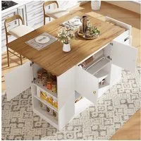 Flieks Kücheninsel mit erweiterbarer Arbeitsplatte, (klappbare Tischplatte, B140/H90/T40-70 cm), Küchenschrank mit Schubladen und Regalen Buffetschrank Sideboard
