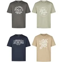 Jack & Jones T-Shirt Herren Logoprintshirt JJLINO Regualar Fit (4-tlg) Kurzarm Tee Shirt mit Rundhalsausschnitt aus 100% Baumwolle