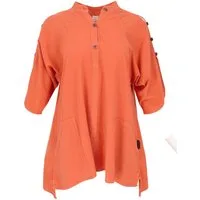 Guru-Shop Longbluse Bequeme Baumwoll-Tunikabluse mit Kokosknöpfen,..