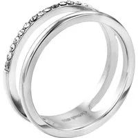 meditoys Fingerring Damen-Edelstahlring · Ausgefallener Doppelring mit Kristallen · 58