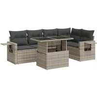 vidaXL Gartenlounge-Set 6-tlg. Garten-Sofagarnitur mit Kissen Hellgrau Poly Rattan, (1-tlg)
