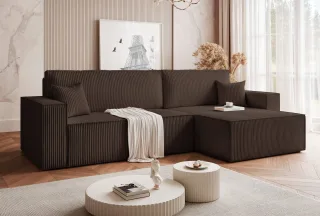 Ecksofa Schlafsofa Sofa ADARA MAX in Stoff Poso Braun Ottomane Rechts