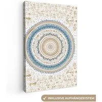 OneMillionCanvasses® Leinwandbild Mandala - Blau - Bohème - Weiß - Design, Fotodruck (1 St), Leinwand Canvas Wandbild, Wanddekoration 20x30 cm