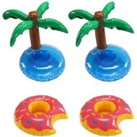 Krüger & Gregoriades Aufblasbares Partyzubehör 4er Set aufblasbare Dosenhalter Pool Getränkehalter Donut und Insel