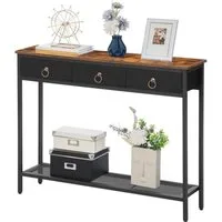 Hoobro Konsolentisch (100×25×80 cm mit 3 Schubladen, Flurtisch aus Holz & Metall), Beistelltisch im Industrie-Design