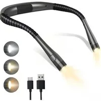 ibettertec LED Leselampe Hals Leselampe,Nackenlampe,Buchlampe,3 Farben&3 Helligkeiten, LED fest integriert, Neutralweiß, Kaltweiß, Gelbes Licht, für Lesen im Bett/Stricken/Handarbeit/Reparieren,Wiederaufladbar