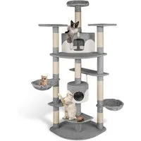 tectake Kratzbaum Katzenbaum Fippi 201 cm Diverse Farben grau-Weiss, Vielseitig mit robusten Sisalstangen und Plüschoberfläche