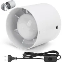 XERSEK Wandventilator Kanal Rohrventilator, Inline-Abluftventilator 100 mm, mit Schalter, Rauchabzug Rohrlüfter Kanalventilator Badlüfter