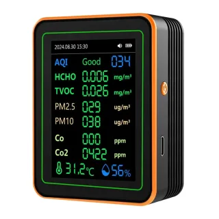 ZN-MT22 12-in-1 Air Quality Monitor AQI CO2 CO Formaldehyde TVOC PM2.5 PM10 Temperature Humidity TFT Screen 1200mAh Batt