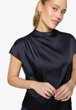 zero - Satinbluse mit Stehkragen deep sky - Gr. - 40