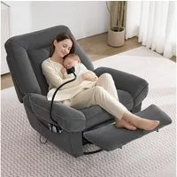 Merax Massagesessel 360° Drehbar, Elektrischer TV-Sessel mit Heizfunktion & Liegefunktion (92 x 91 x 104 cm, 1-St), Relaxsessel mit USB-Anschluss & Handyhalterung,Schaukelstuhl,Cordbezug