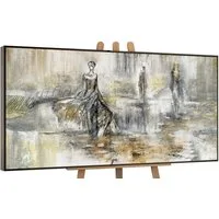 YS-Art Gemälde Modenschau, Menschen, Leinwand Bild Handgemalt Frauen im Kleid Braun Abstrakt