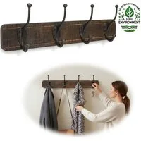 LS-LebenStil Wandgarderobe Vintage Teak Holz 60cm 4/8 Haken Jackenhalter Braun Garderobe (Serie Delhi, indisches Fundholz, 1 St., Nachhaltige Teak Holz Hakenleiste 4 Haken Garderobenhaken Kleiderhaken)