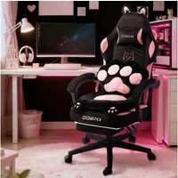 Dowinx Gaming-Stuhl Niedlich mit Katzenohren, Pfoten-Lendenkissen und Sitzkissen, (Packung), Ergonomischer Computerstuhl mit Fußstütze, PC-Spiele-Stuhl für Mädchen
