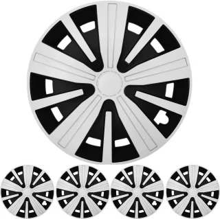 4x PREMIUM DESIGN Radkappen Radzierblenden Set "Spinel BIS" 15 ZOLL Weiß Schwarz