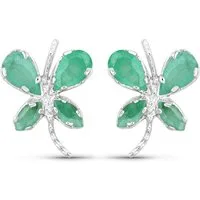 Vira Jewels Paar Ohrstecker Silber 925 rhodiniert Schmetterling-Motiv mit echtem Smaragd