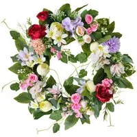 Agger Dekokranz 40 cm Frühlingskranz für die Haustür, Künstliche Blumen Kranz, Sommerkranz, Großer Künstlicher Bunter Kranz, Frühlings Türkranz