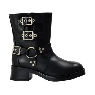 Steve Madden - "Becase" Motorrad-Stiefel für Damen, Leder, Blockabsatz (Schwarz)