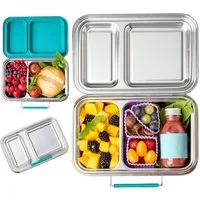 LEKKABOX Lunchbox DUO Edelstahl Brotdose, 2 Fächer - Kinder Bento Box Lunchbox, 2 auslaufsichere Fächer dank der herausnehmbaren Silikondichtung