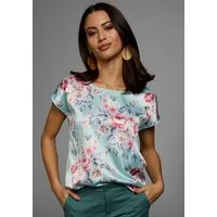 Laura Scott Shirtbluse im Materialmix mit Satin, verschiedene Muster für jeden Geschmack, femininer Stil, Rundhalsausschnitt, lockere Passform