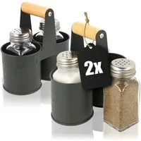 com-four Salz- / Pfefferstreuer Gewürzstreuer aus Glas, (2-tlg), Salz und Pfefferstreuer mit Halterung aus Metall