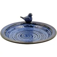 Dehner Vogeltränke Natura Vogeltränke Doppio, Ø 31.5 cm, Höhe 5 cm, aus Steinzeug gefertigt, Farbe blau
