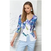 Passioni Cardigan Twinset mit Aquarell-Blumendruck und Strass-Detail