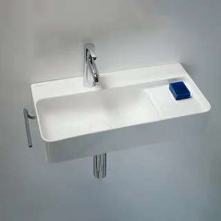LAUFEN Waschtisch Compact VAL, ohne Hahnloch, mit Überlauf 600x310 mit Halbnasszone rechts LCC weiß, H8152854001091