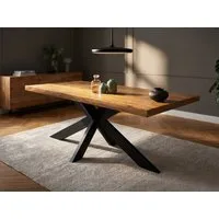 Massivart® Esstisch Mango gebeizt lackiert 200 cm / 55 mm Platte / »TIMKA«, Massivholztisch · Spider Gestell schwarz Metall · Industrial Look