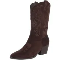 Ital-Design Damen Cowboystiefel Kniehoch Wildleder-Optik Blockabsatz Westernstiefel (92157744) Blockabsatz Stiefel in Braun