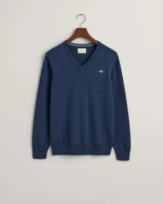 GANT - Klassischer V-Neck Pullover aus Baumwolle dk jeansblue melange - Gr. - XXXL