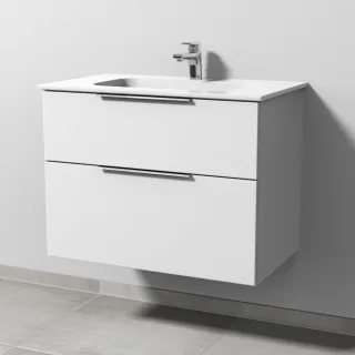 Sanipa 3way Keramik-Set Design Keramik-Waschtisch und Unterbau mit 2 Auszügen, Weiß-Soft UM48043