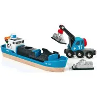 BRIO® Spielzeugeisenbahn-Erweiterung BRIO® WORLD, Containerschiff mit Kranwagen
