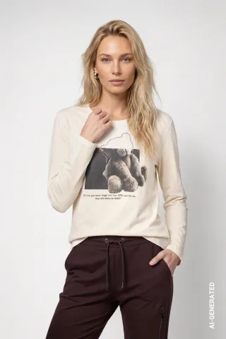 monari - Langarmshirt mit Teddy-Print antique white - Gr. - 40