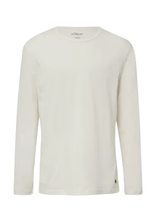 s.Oliver Red Label - Longsleeve mit Crew Neck und Label-Patch weiß - Gr. - XXL